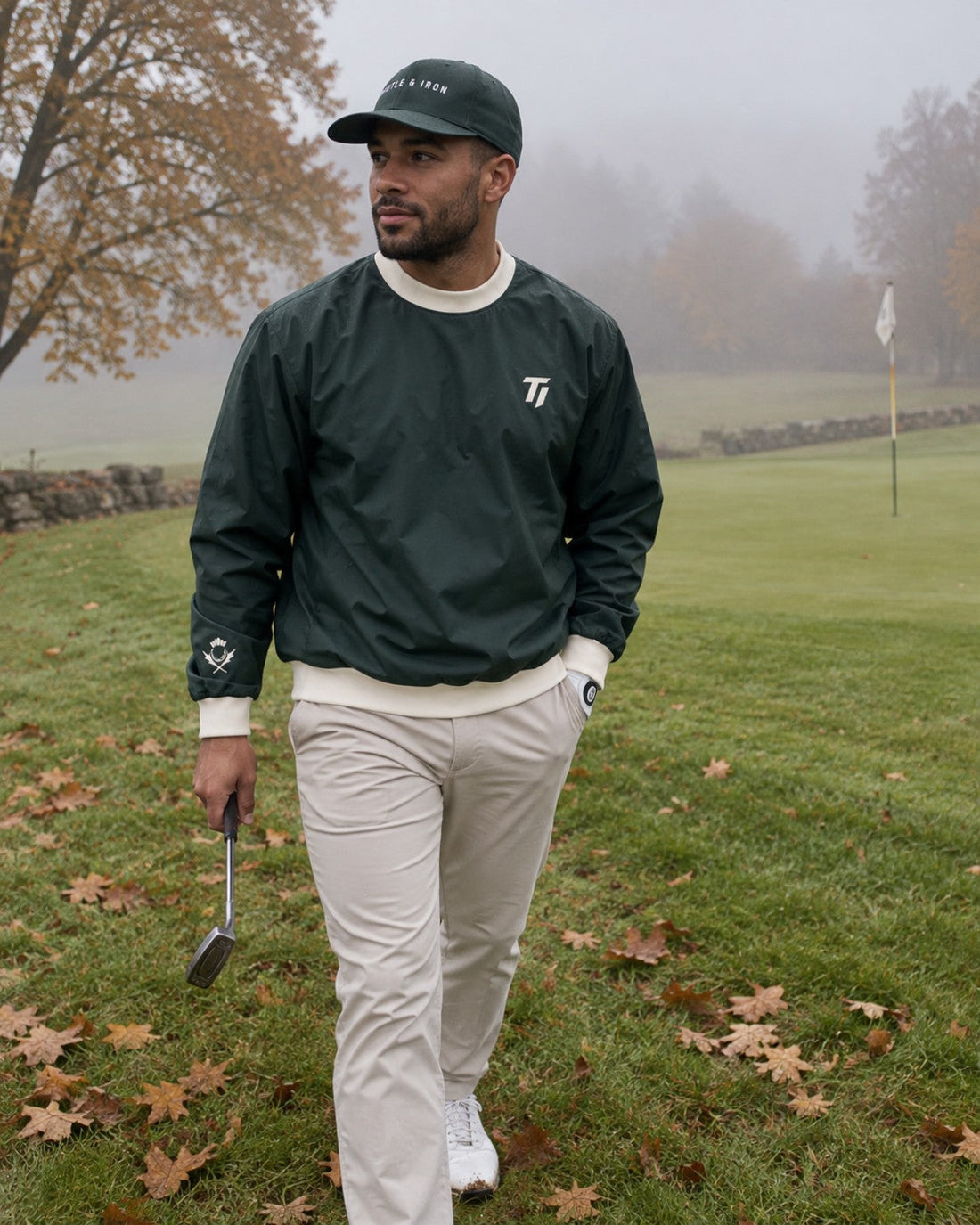 Thistle & Iron HIGHLANDER Crew Wind Top in Forest Green