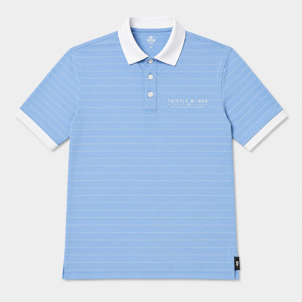 Founders Pinstripe Polo - Powder Blue