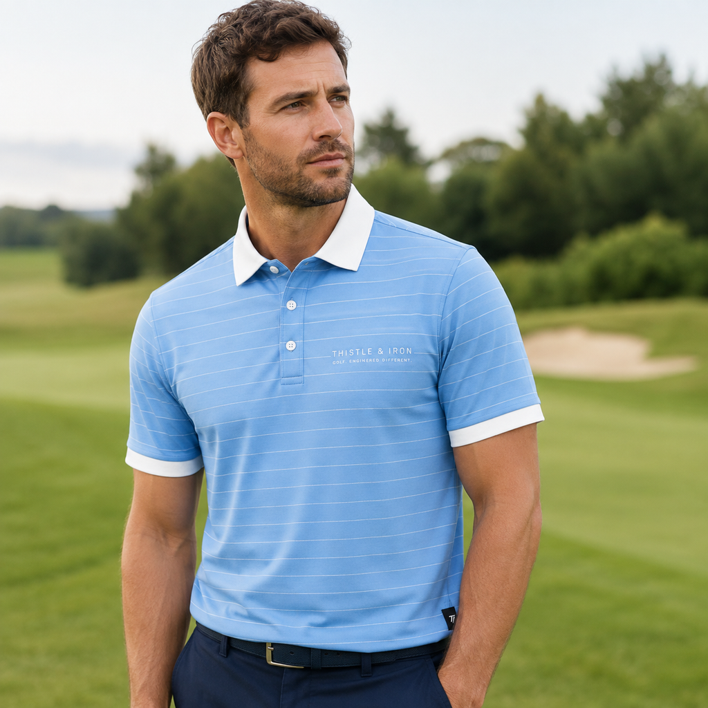 Founders Pinstripe Polo - Powder Blue