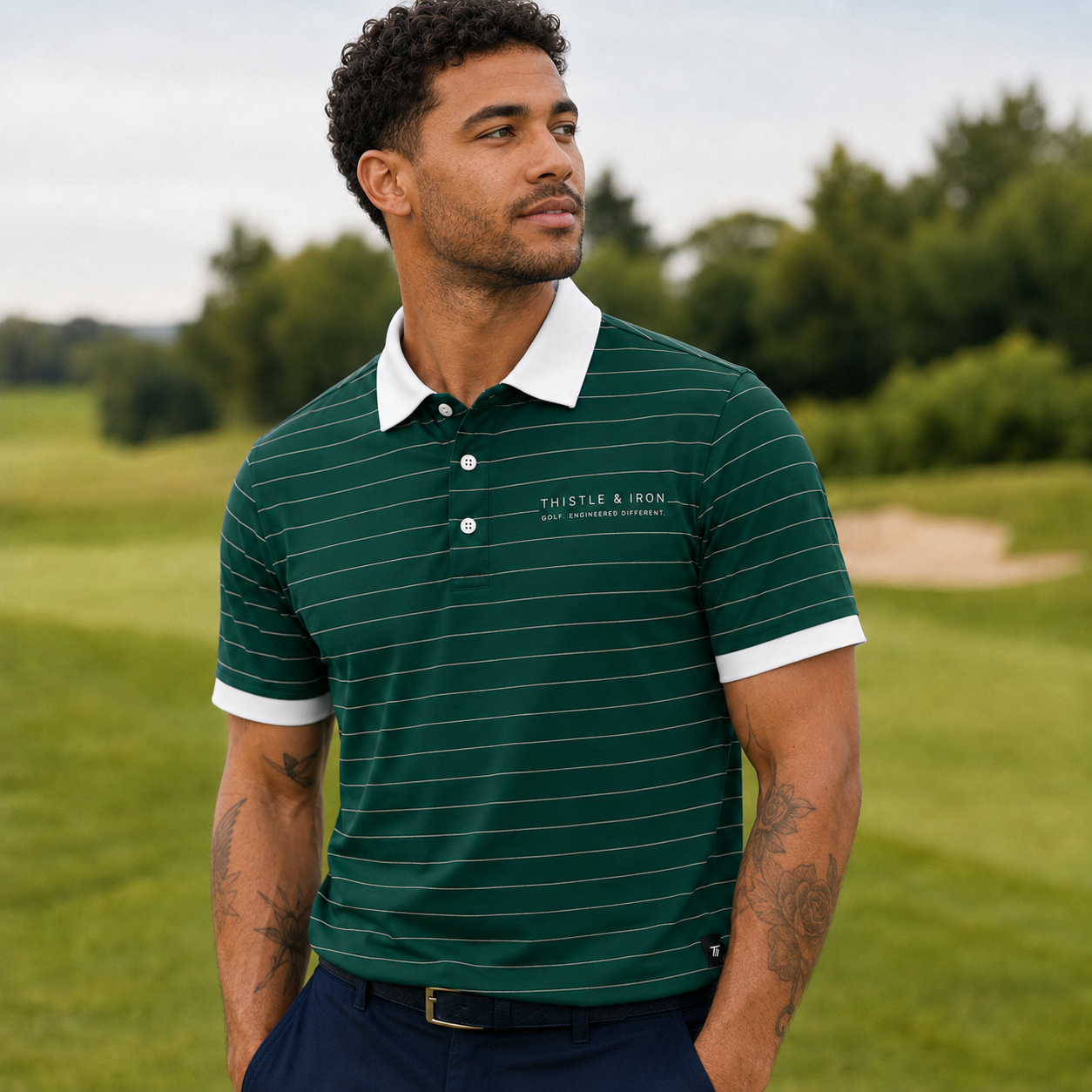 Founders Pinstripe Polo - Racing Green
