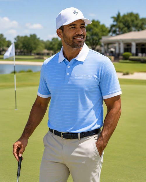 Founders Pinstripe Polo - Powder Blue
